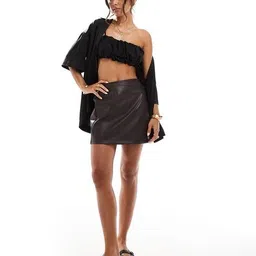 asos design Leather Wrap Skirt with Front Button image 3
