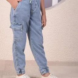 crimsoune club Girls Mid-Washed Joggers with Insert Pockets image 3