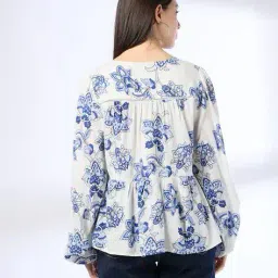 dnmx Women Floral Print V-Neck Peplum Top image 3