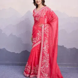 svaraa Women Embroidered Saree with Contrast Border image 3