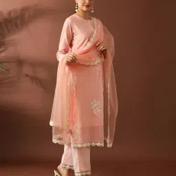 jaipur kurti Women Chanderi Cotton Embroidery Kurta Set image 3