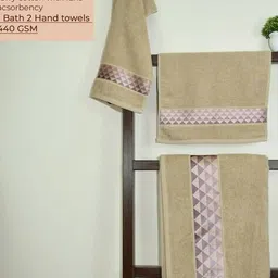 rangoli Set of 3 Geometric Print Cotton Bath Towels image 3