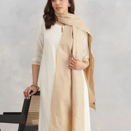 fabindia Women Floral Woven Stole with Stitch Detail image 3