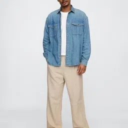 gap Solid 90S Loose Fit Pleated Linen Blend Trousers image 3