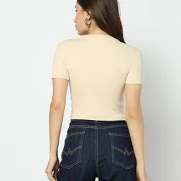 yousta Women Ribbed Regular Fit Crew-Neck T-Shirt image 3