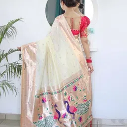 griva designer Women Paithani Silk Saree with Peacock Woven Motifs image 3