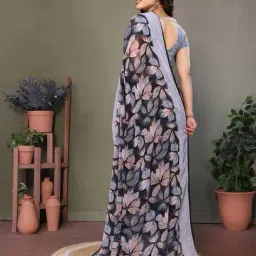 villagius Women Floral Print Saree with Contrast Border image 3