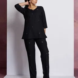 berrybird Women Floral Print Woven Top & Pyjamas Set image 3