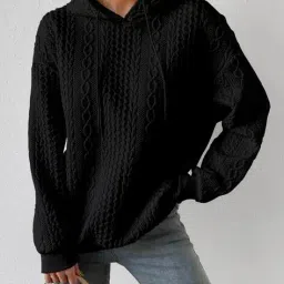 hivora Women Cable-Knit Regular Fit Hooded Top image 3