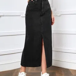 aahwan x ag Women Straight Denim Skirt with Insert Pockets image 3
