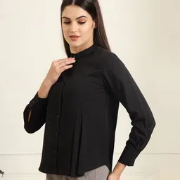 fithub Women Regular Fit Shirt with Mandarin Collar image 3