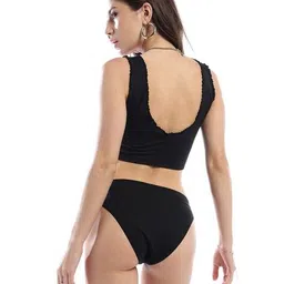 asos design Jilly Ribbed V-Neck Crop with Ruffle Trim image 3