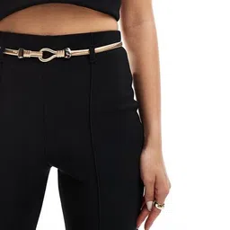 asos design Rib Slim Fit Flared Trousers with Back Vent & Belt image 3