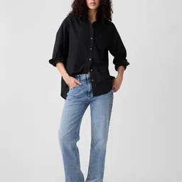 gap Women Solid Full-Sleeve Poplin Big Shirt image 3