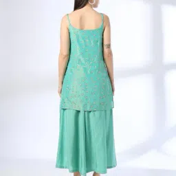 fusion Women Printed A-Line Kurta with Palazzos & Dupatta image 3