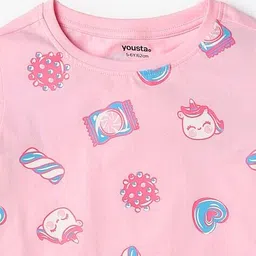 yousta Girls Graphic Print Relaxed Fit Crew-Neck T-Shirt image 3