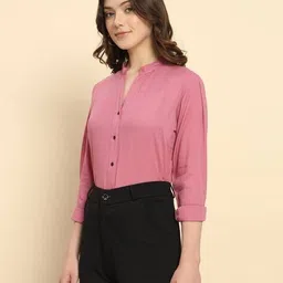 buda jeans co Women Mandarin-Neck Relaxed Fit Shirt image 3