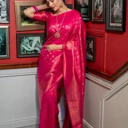 anjaneya sarees Women Banarasi Silk Saree with Blouse Piece image 3