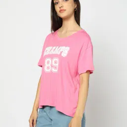 yousta Women Typographic Print Regular Fit Round-Neck T-Shirt image 3