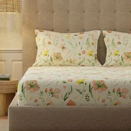 urban space Floral Print King Fitted Size Bedsheet with Pillow Covers image 3