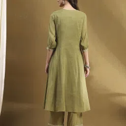 biba Women Embroidered A-Line Kurta with Pants & Dupatta image 3