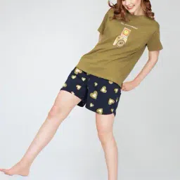 zeyo Women Typographic Print T-Shirt & Shorts Set image 3