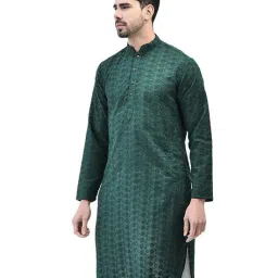 sg leman Men Embroidered Regular Fit Long Kurta with Mandarin Collar image 3