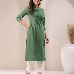 janasya Women Cotton Blended Straight Kurta image 3