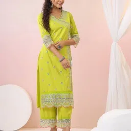 fashor Women Embroidered Straight Kurta & Palazzos Set image 3