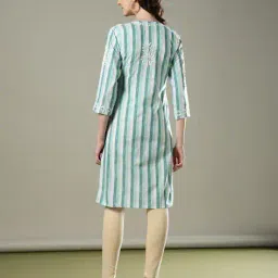 indie picks Women Hand Embroidered Lucknowi Chikankari Cotton Kurta image 3