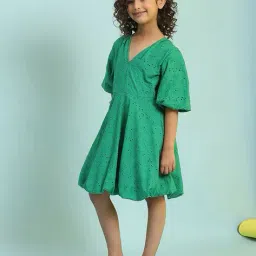 biba Girls Schiffli Embroidered V-Neck A-Line Dress image 3