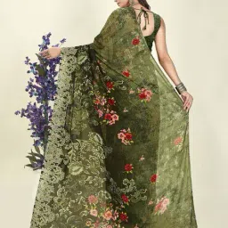 kashvi sarees Women Floral Print Saree with Contrast Border image 3