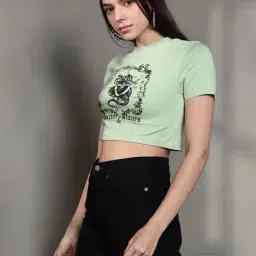 Shein Short Sleeves Typographic Front Print Fitted Crop Tshirt image 3