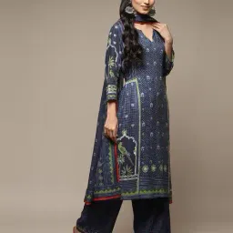 biba Women Floral Print Straight Kurta with Palazzos & Dupatta image 2
