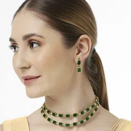 fabula Women Gold-Plated Stone-Studded Necklace & Earrings Set image 3