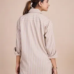 house of mira Women Cotton Oversized Fit Stripes Shirt image 3