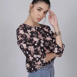 Shein Medium Length 3/4th Sleeves Floral Print Loose Fit Top image 3