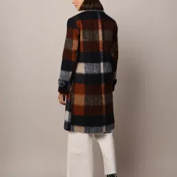 only Women Checked Loose Fit Trench Coat with Slip Pockets image 3
