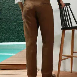 campus sutra Men Relaxed Fit Flat-Front Trousers image 3