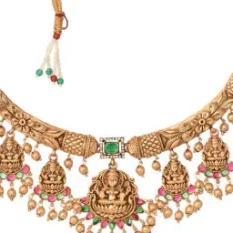 saraf rs jewellery Women Gold-Plated Stone-Studded Necklace & Earrings Set image 3