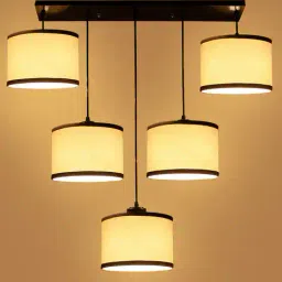 devansh Cotton Round Drum Quintuple Hanging Lamps   image 3