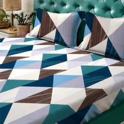 arrabi Geometric Print Super King Size Fitted Bedsheet with Pillow Covers image 3