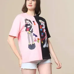 fabflee x ag Women Colourblock Oversized Crew-Neck T-Shirt image 3