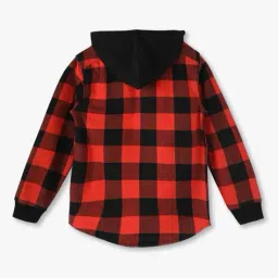 point cove Boys Checked Slim Fit Zip-Front Hooded Shirt with Patch Pocket image 3