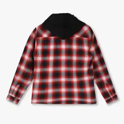 point cove Boys Checked Slim Fit Hooded Shirt with Patch Pocket image 3