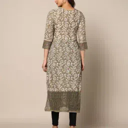 indie picks Handblock Print Schiffli Embroidered Straight Kurta image 3