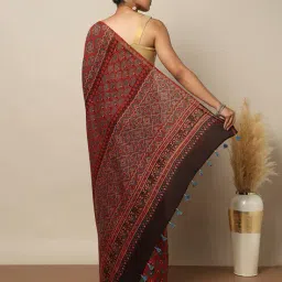 indie picks Handblock Ajrak Print Chanderi Saree image 3