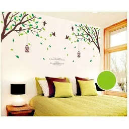 jaamso royals Set of 2 Falling Leaves Birds and Cage Wall Stickers image 3