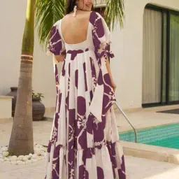 nyrika Women Floral Print Gown Dress with Puff Sleeves image 3