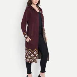 hautemoda Women Printed Front-Open Hooded Shrug image 3